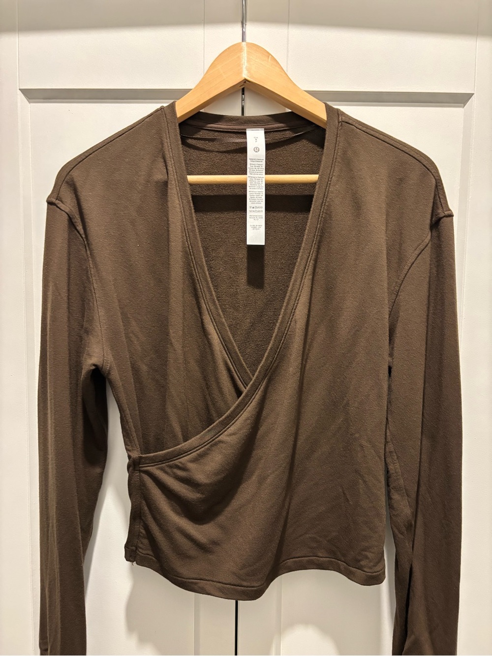 lululemon athletica BeCalm Chocolate Brown Wrap-Front Long Sleeve Top